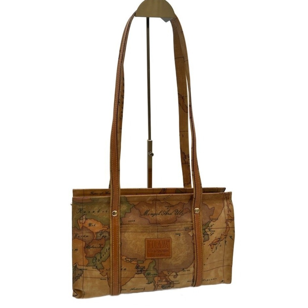 Alviero Martini Geo Map Leather Tote Shoulder Bag Purse 13x8.5